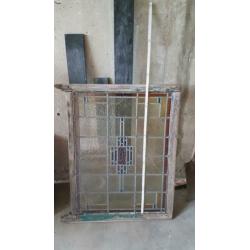 Glas in lood raam art deco met oude omlijsting