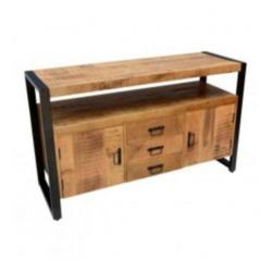 Dressoir mangohout | Robuuste meubels | zwart metaal | stoer