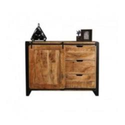 Dressoir mangohout | Robuuste meubels | zwart metaal | stoer