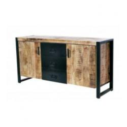 Dressoir mangohout | Robuuste meubels | zwart metaal | stoer