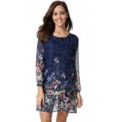 blauwe bloemen chiffon jurk maat S maat 36