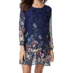 blauwe bloemen chiffon jurk maat S maat 36