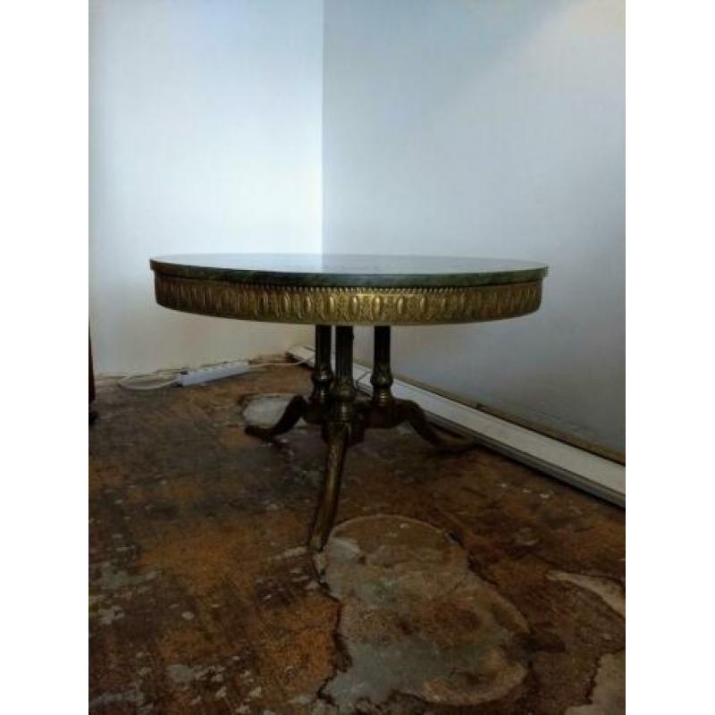 Salontafel rond marmer smaragd groen, vintage